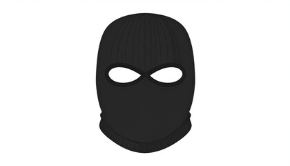 A black, knitted balaclava isolated on a white background, covering head and face