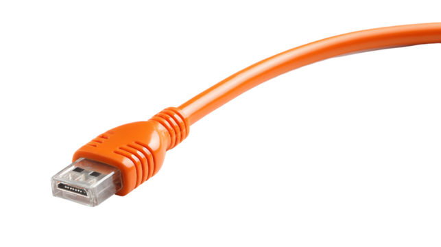 Orange usb cable connector isolated on transparent background