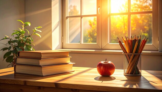 Minimalist Teacher's Desk Composition with Copy Space for Education and Back to School Concepts
