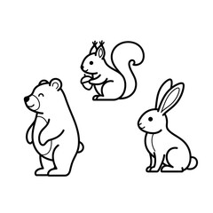 Charming forest friends a playful bear a curious squirrel and a gentle rabbit are ready for your next creative project
