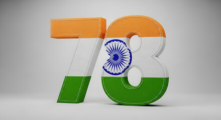 3D number 78 with Indian flag design and fabric texture for a national anniversary