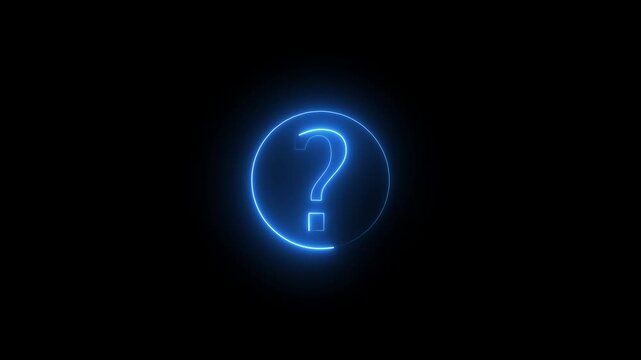 question mark icon, glowing neon confusion mark quiz sign symbol. question mark symbol inside a neon circle.