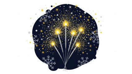 Festive sparklers and snowflakes create a celebratory winter holiday background design with a dark blue backdrop and bright gold accents
