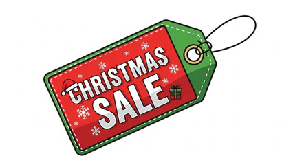 Festive christmas sale tag with santa hat and snowflakes for holiday shopping promotions and seasonal discount offers on a white background