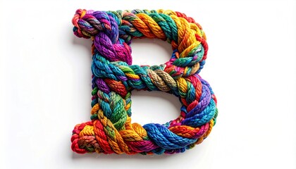 Colorful rope letter B on white background.