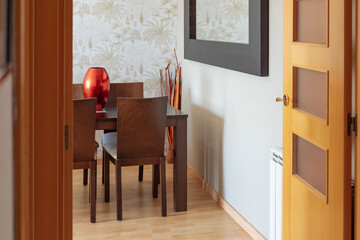Cozy interior view of a home dining area with modern decor