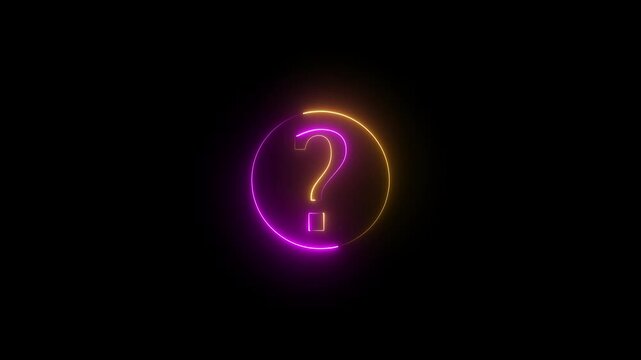 question mark icon, glowing neon confusion mark quiz sign symbol. question mark symbol inside a neon circle.