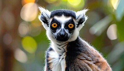 Curious lemur with big eyes in bokeh.