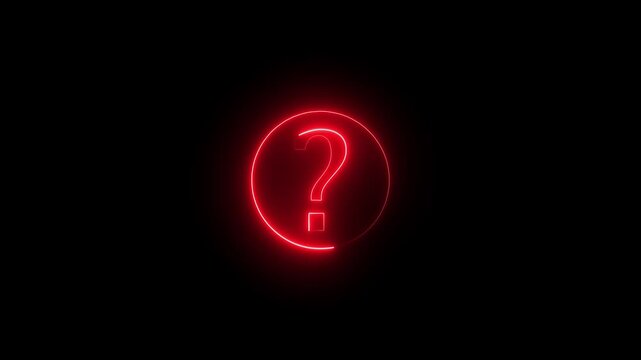 question mark icon, glowing neon confusion mark quiz sign symbol. question mark symbol inside a neon circle.
