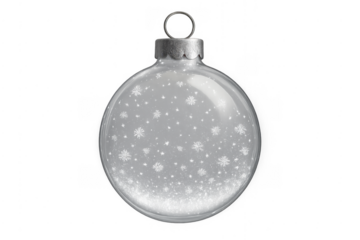 Glass christmas bauble with falling snow and transparent background