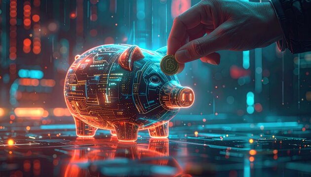 Crypto Coin Deposit into Digital Piggy Bank.