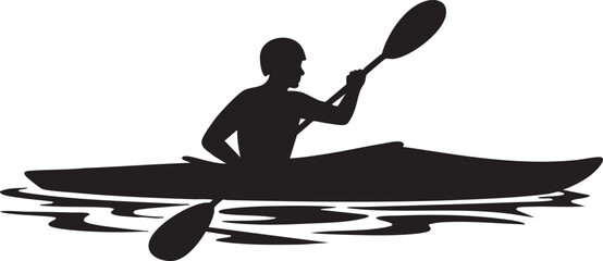 Silhouette of a person kayaking on the water surface outdoors
