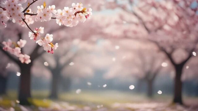 春の息吹：桜並木と舞い散る花びら