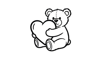 Fototapeta premium A cute cartoon teddy bear with a friendly expression sits while holding a large heart, perfect for Valentine's Day or love themes.
