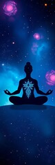 Abstract yogi in cosmic lotus pose, nebulae, galaxies, stars, vector art, RGB,  space,  constellation