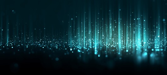 AI Data Waterfall with Glowing Binary Particles, Cool Tech Gradients, Clean Premium Digital Style, and Center-Left Text Space