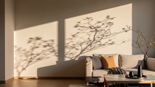Living Room With Tree Shadow on Wall sofa couch