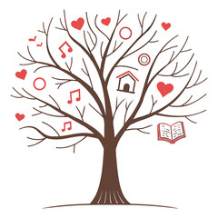 Minimalist Tree Representing Hobbies and Love