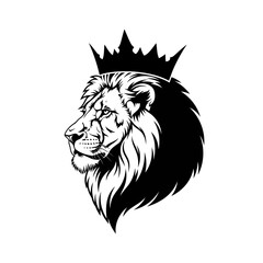 Fototapeta premium Monochrome lion head crown vector emblem for business branding