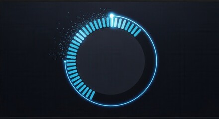Futuristic circular indicator displays progress with glowing blue segments against a dark backdrop