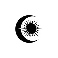 Fototapeta premium Stylized black sun crescent moon celestial balance vector icon