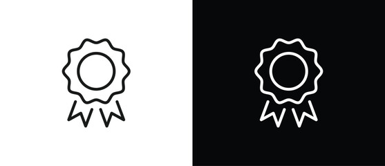 Approval icon, certified medal symbol in line style, Approved or certified badge medal symbol. Approved quality sign, vector illustration in transparent and black background. Editable stroke