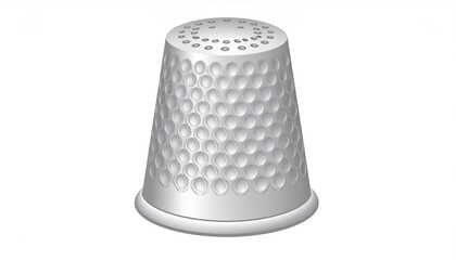Close-up illustration of a silver thimble, isolated on a white background, side view