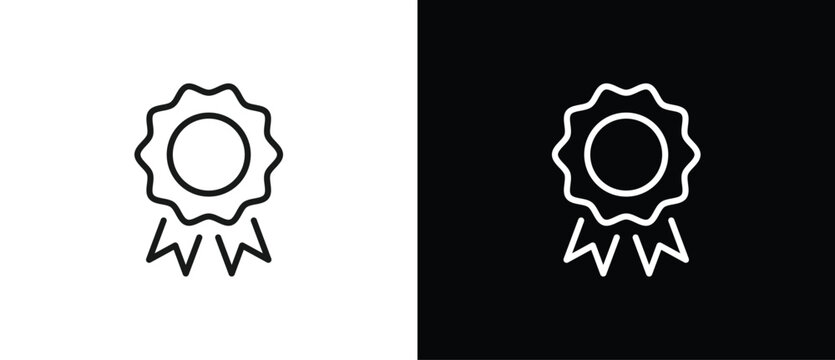 Approval icon, certified medal symbol in line style, Approved or certified badge medal symbol. Approved quality sign, vector illustration in transparent and black background. Editable stroke