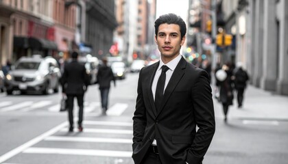 Businessman posing in urban street.