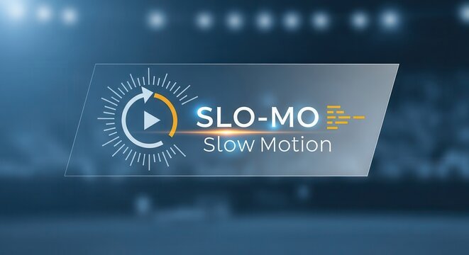 Digital interface displays slow motion playback indicator against a blurred background
