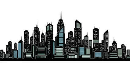 Obraz premium Modern city skyline silhouette with glowing lights, perfect for urban development projects or showcasing architectural design and innovative city planning concepts