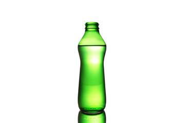 Green Glass Bottle Isolated on White Background Transparent Green Beverage Bottle Standing Upright