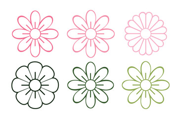 Variety of outlined flower vector icons simplistic and elegant blossoms designs for decoration