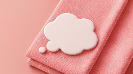 A white cloud with a thought bubble on a red cloth