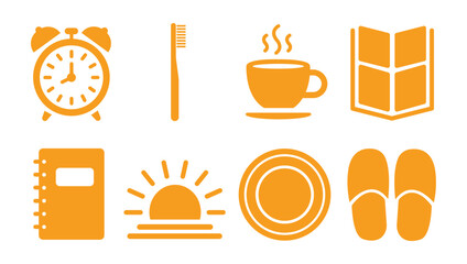 Morning routine vector glyph icons set of daily activities and design elements
