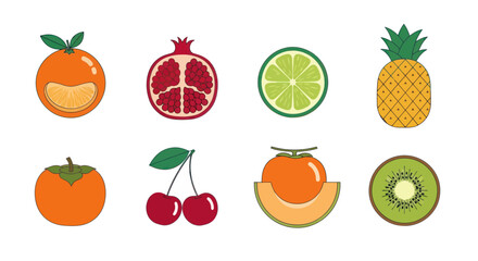 Colorful assortment of fresh fruit illustrations isolated on white backdrop