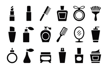 Collection of various beauty and care products line icon set on white background exact 100 characters