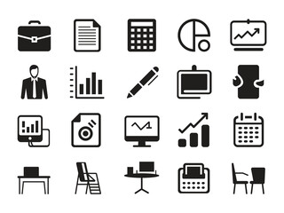 Business and finance simple line icons set on white background exact 100 characters