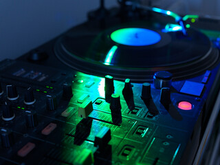 Colorful Lighting and Vinyl Records Spinning