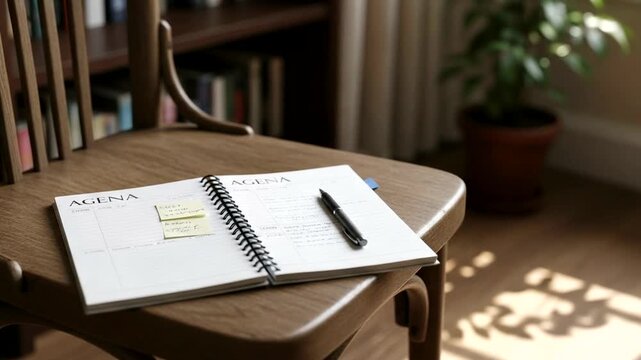 Sunlit Agenda: Planning and Productivity in a Cozy Workspace at Home with Natural Light