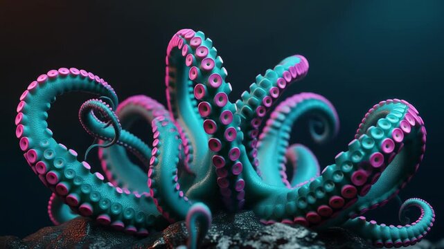 Mysterious deep-sea octopus with glowing tentacles emerges from the ocean depths