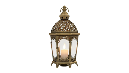 Ornate Moroccan lantern lit candle warm glow traditional decor elegant design isolated on transparent background