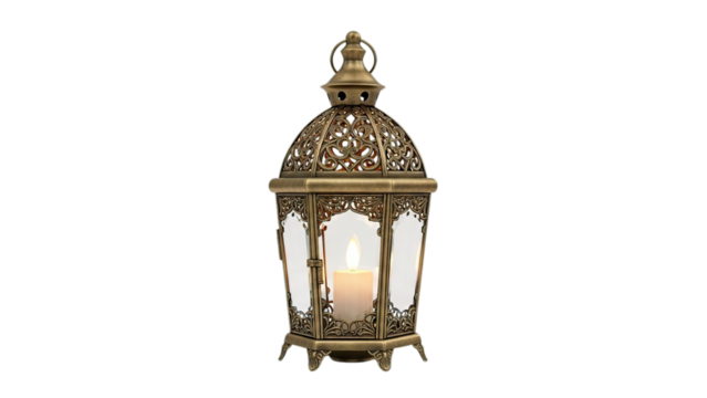 Ornate Moroccan lantern lit candle warm glow traditional decor elegant design isolated on transparent background