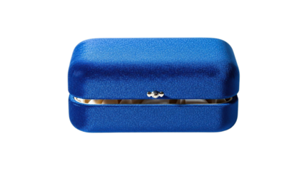Elegant sparkling blue velvet jewelry gift box slightly open revealing empty interior isolated on transparent background