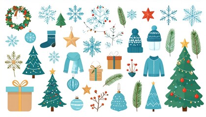 Christmas elements set on a white background.