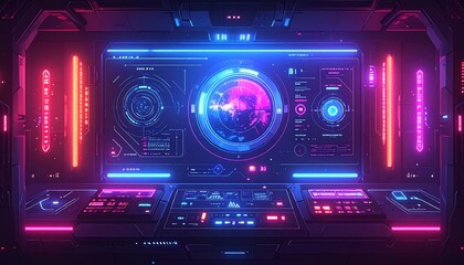 Futuristic spaceship control panel screen.