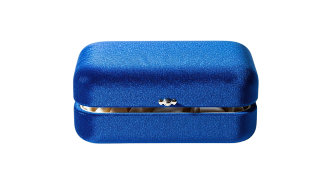 Elegant sparkling blue velvet jewelry gift box slightly open revealing empty interior isolated on transparent background - Powered by Adobe
