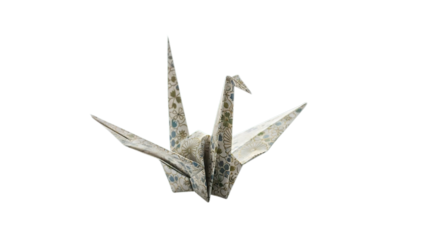 Handmade traditional Japanese origami paper crane art symbolizing peace hope luck isolated on transparent background