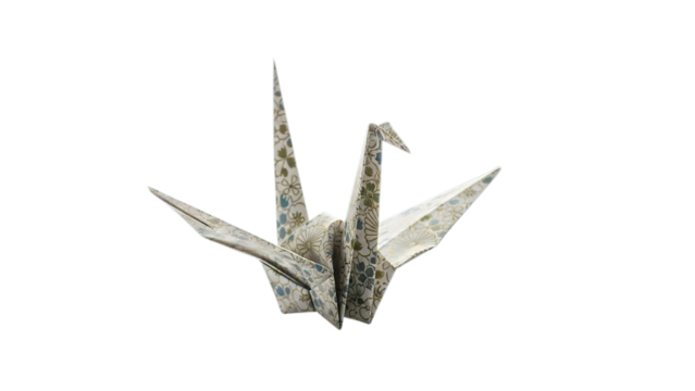 Handmade traditional Japanese origami paper crane art symbolizing peace hope luck isolated on transparent background - Powered by Adobe
