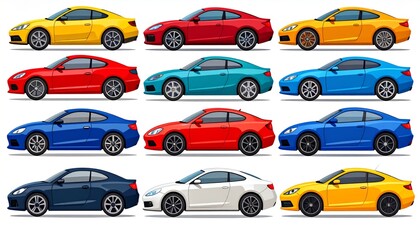 Colorful Cars Set with Different Vehicle Types.